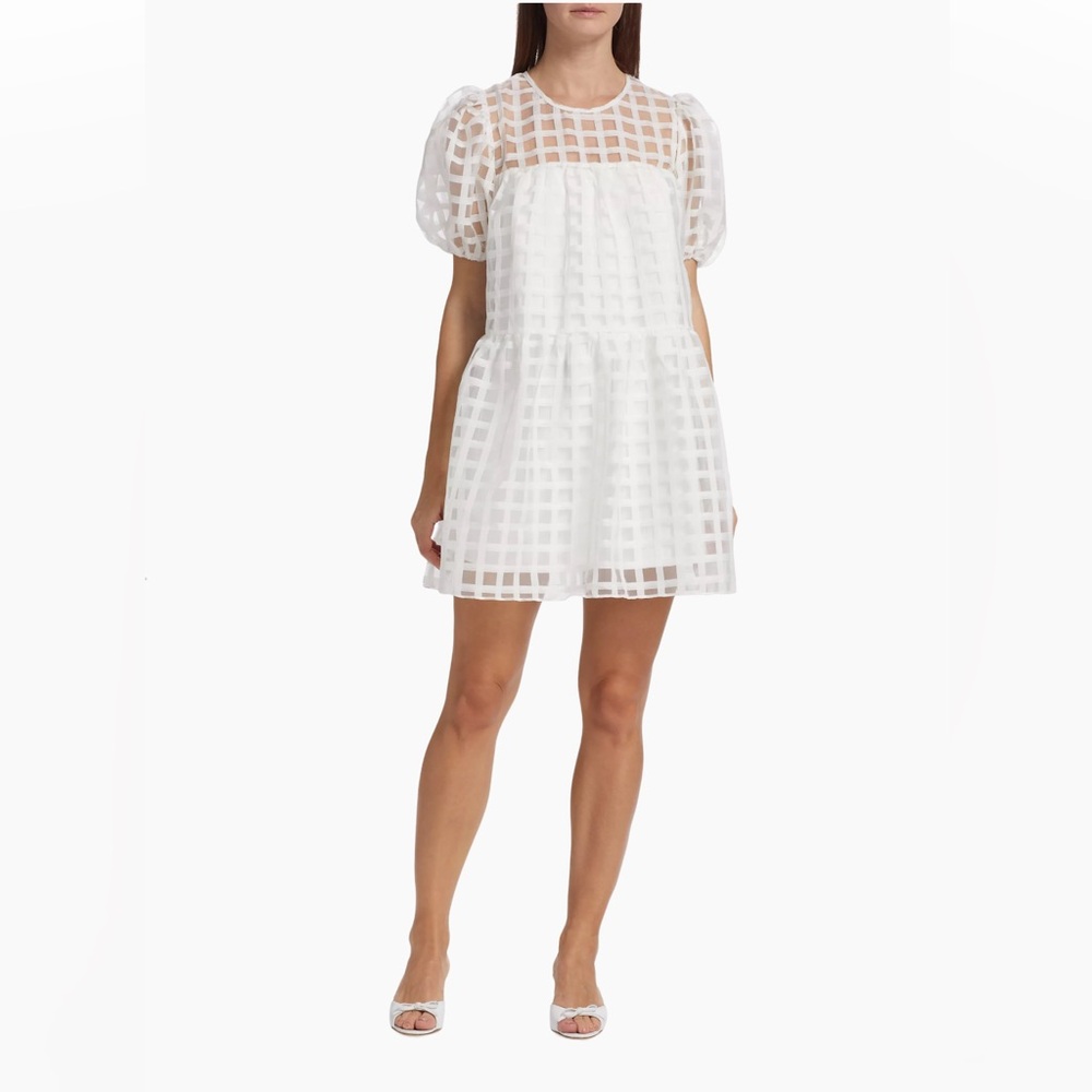 English Factory Gridded Puff Sleeve Dress